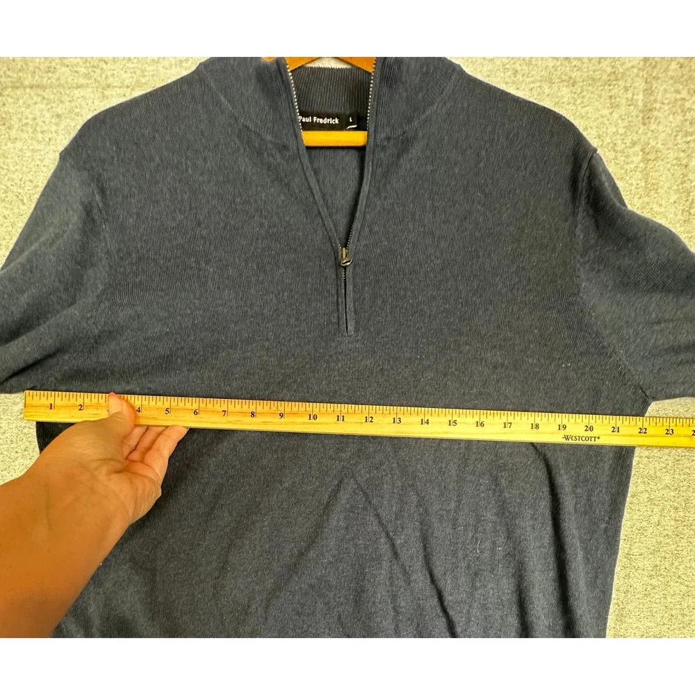 Paul Fredrick Silk Cashmere Sweater Mens L Navy Blue Cotton 1/4 Zip